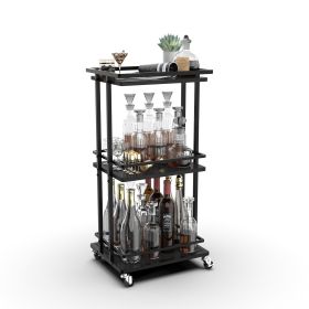 3 Tier Bar Cart for Home, Mobile Bar Serving Cart, Wine Cart on Wheels, Industrial Style Wine Cart for Kitchen