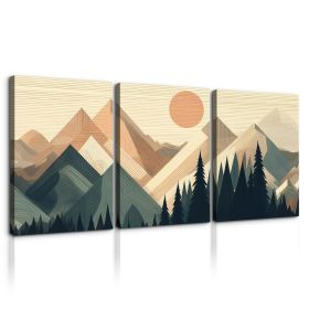3 Panels Framed Abstract Wood Grain Boho Style Mountain & Forest Canvas Wall Art Decor,3 Pieces Mordern Canvas Decoration Painting for Office