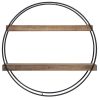Industrial Round Wall Shelf;  Black Metal and Wood;  5.70 x 24.00 x 24.00 Inches