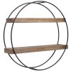 Industrial Round Wall Shelf;  Black Metal and Wood;  5.70 x 24.00 x 24.00 Inches
